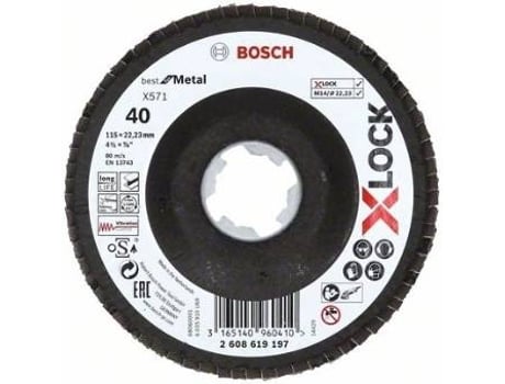 Disco de Láminas BOSCH X-Lock - Versión Biselada - Placa de Fibra - 115 mm - G 40 - X571 - Best para Metal - 1 Pieza