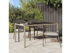 Mesa de jardín LOVELY HOME para cenar en vidrio templado y mimbre, patas beige (150 x 90 x 75 cm)