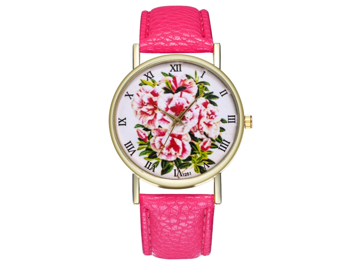 Reloj De Pulsera De Cuarzo Informal Para Mujer En Piel Sintética Rosa Y Roja Con Esfera Redonda.
