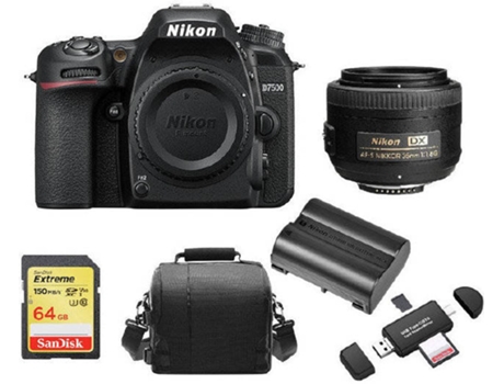 Kit Cámara Réflex NIKON D7500 + AF-S 35MM F1.8G DX + Tarjeta SD de 64GB + Funda para cámara + bateria EN-EL15A + Lector de Tarjeta de memória