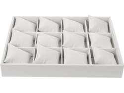Bandeja Para Joyas De Piel Sintética Blanca Con Cojines Y 12 Compartimentos Organizadores.