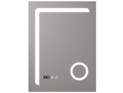 Espejo de pared con LED Chambave para baño IP65 antivaho reloj lupa 3X aluminio 80 x 60 x 3 cm Plateado PRO.TEC