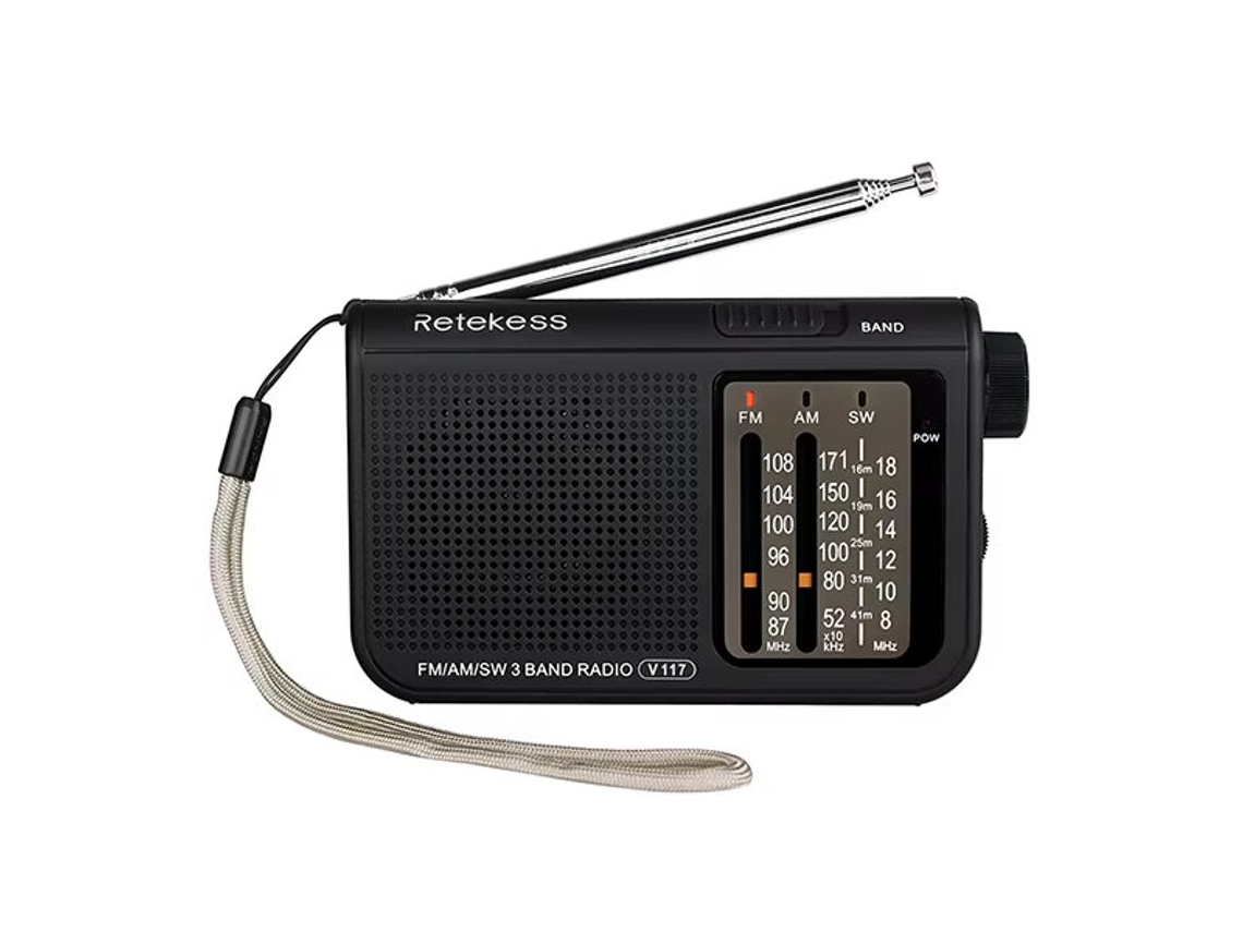Radio FM Retekes V117, radio portátil AM/FM SW, radio multibanda, radio de onda corta de banda completa, funciona con pilas.