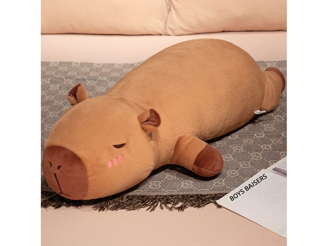 Almofada Longa de Pelúcia Capivara, Bicho de Pelúcia de Tecido Cartoon para Decoração Marrom, Modelo Básico CHABERLU