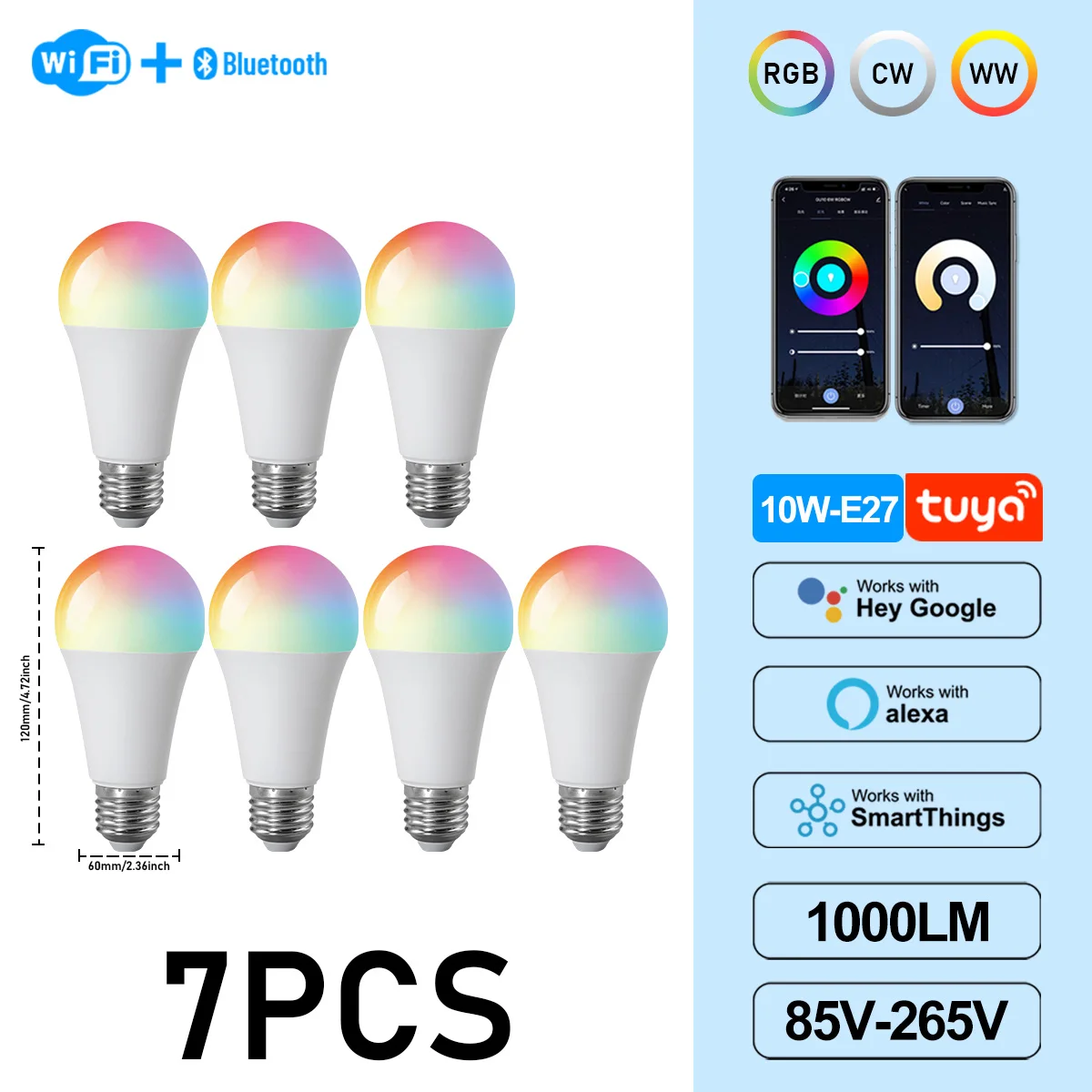 (7 Bombillas, Ac85-265v) Portalámparas Graffiti E27, Bombilla Led Inteligente Regulable Con Wifi, Control Por Aplicación