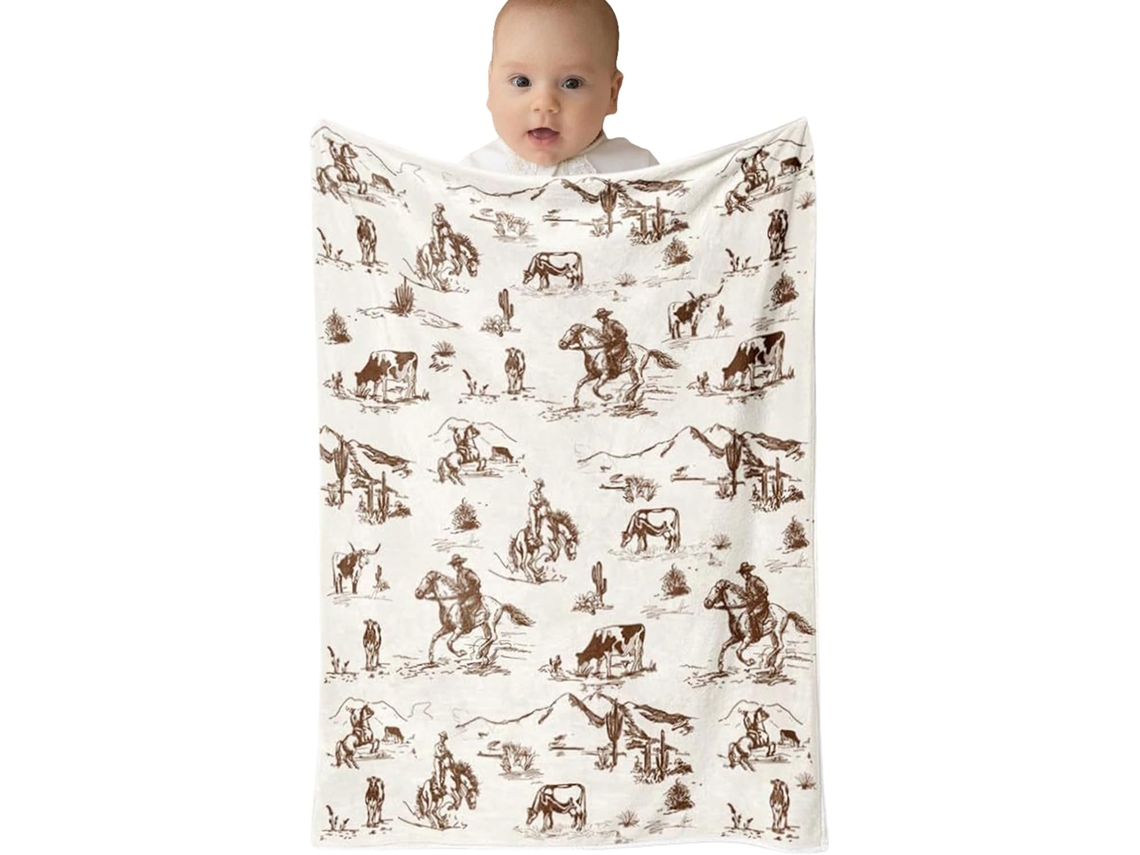 Manta De Bebé Estilo Vaquero - Juego De Ropa De Cama Vintage Acogedor Con Temática Del Oeste Para Sala De Estar Y Patio.