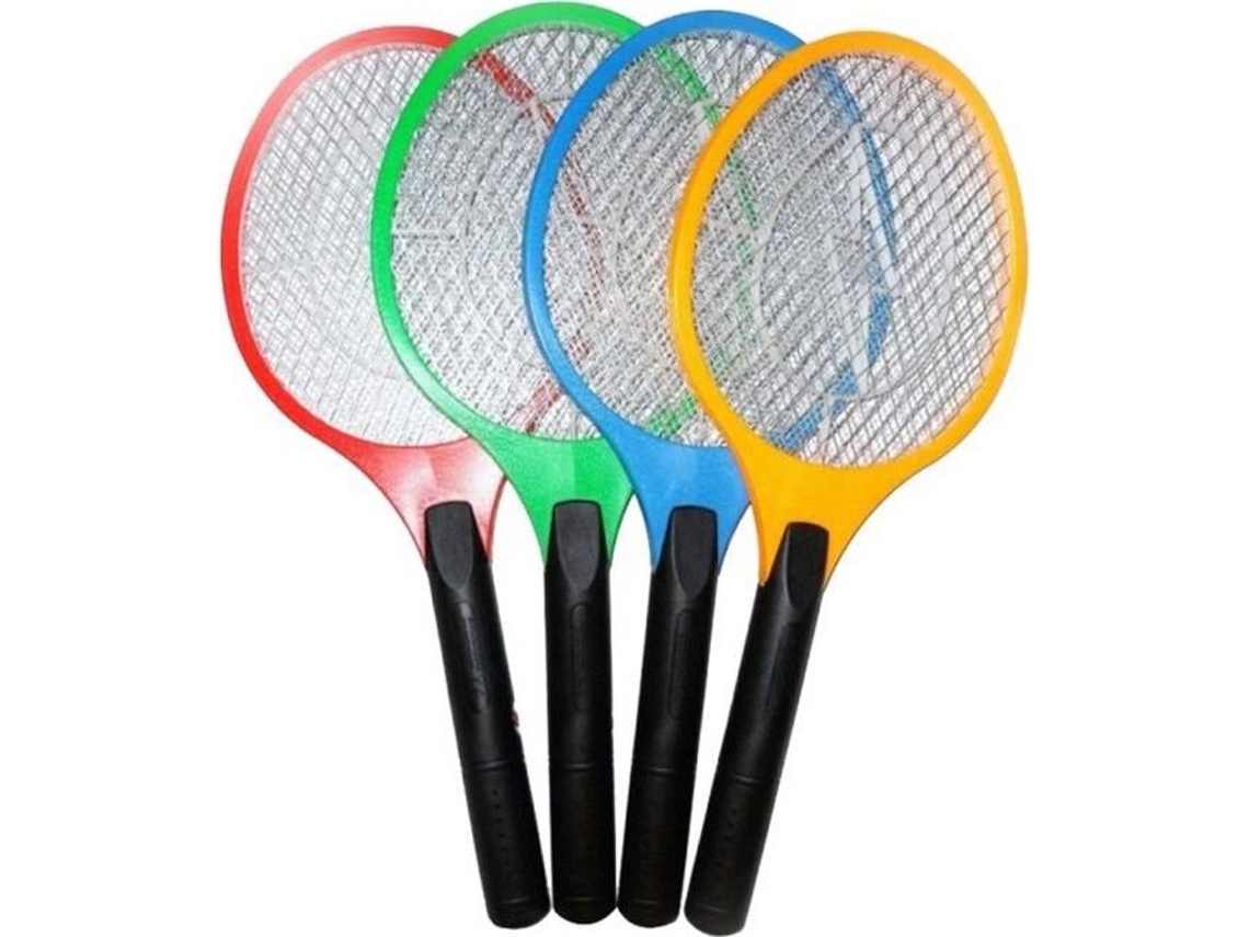 Matamoscas eléctrico con raqueta, antiinsectos, LED, antimosquitos, espantapájaros eléctrico a pilas
