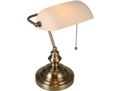 Luminária De Mesa Estilo Banqueiro Com Cúpula De Vidro Branco Fosco E Interruptor... Luminária Com Corrente De Acionamento E Conexão Direta À Tomada