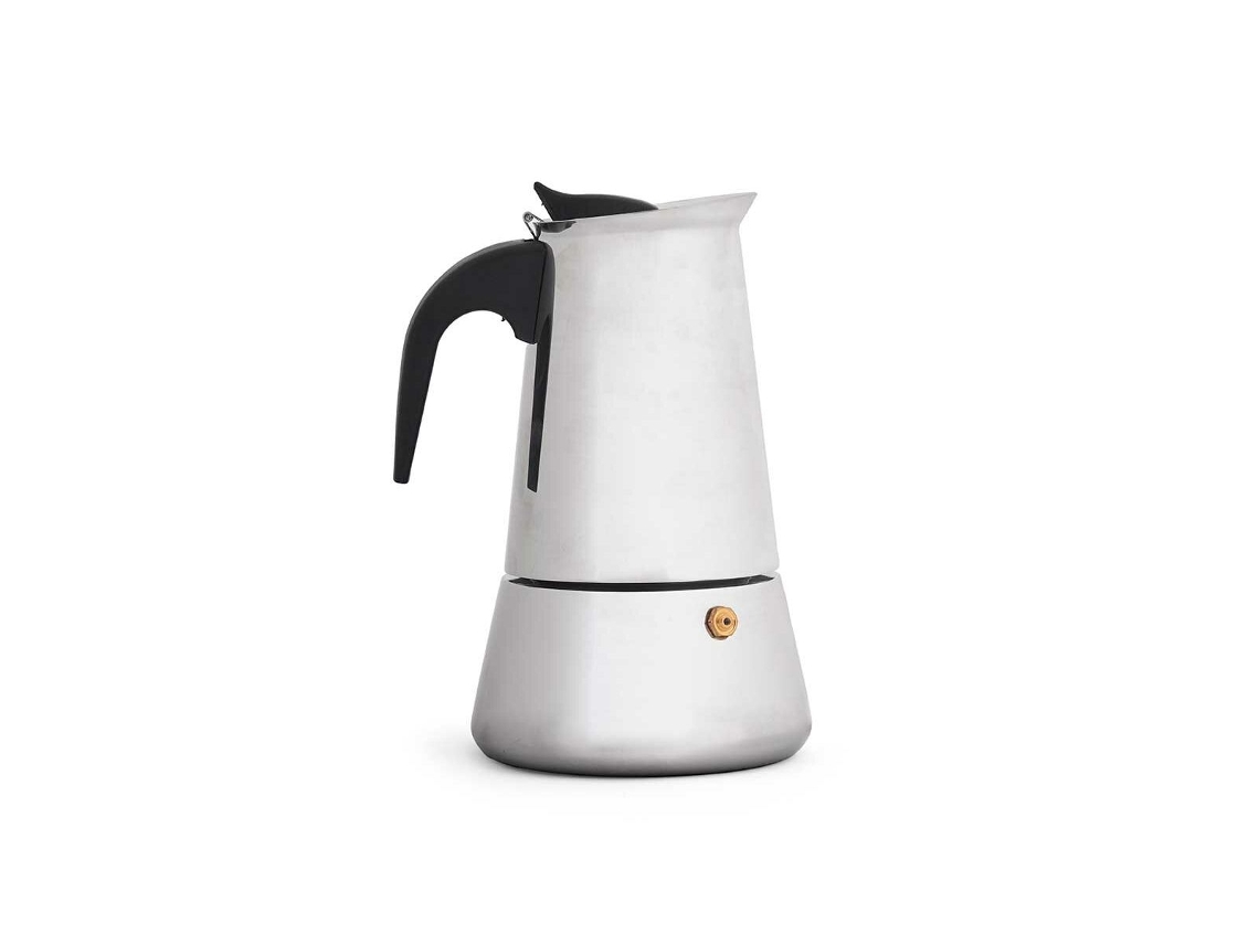 Cafetera Italiana Negro Plateado Acero 4 Tazas KINVARA