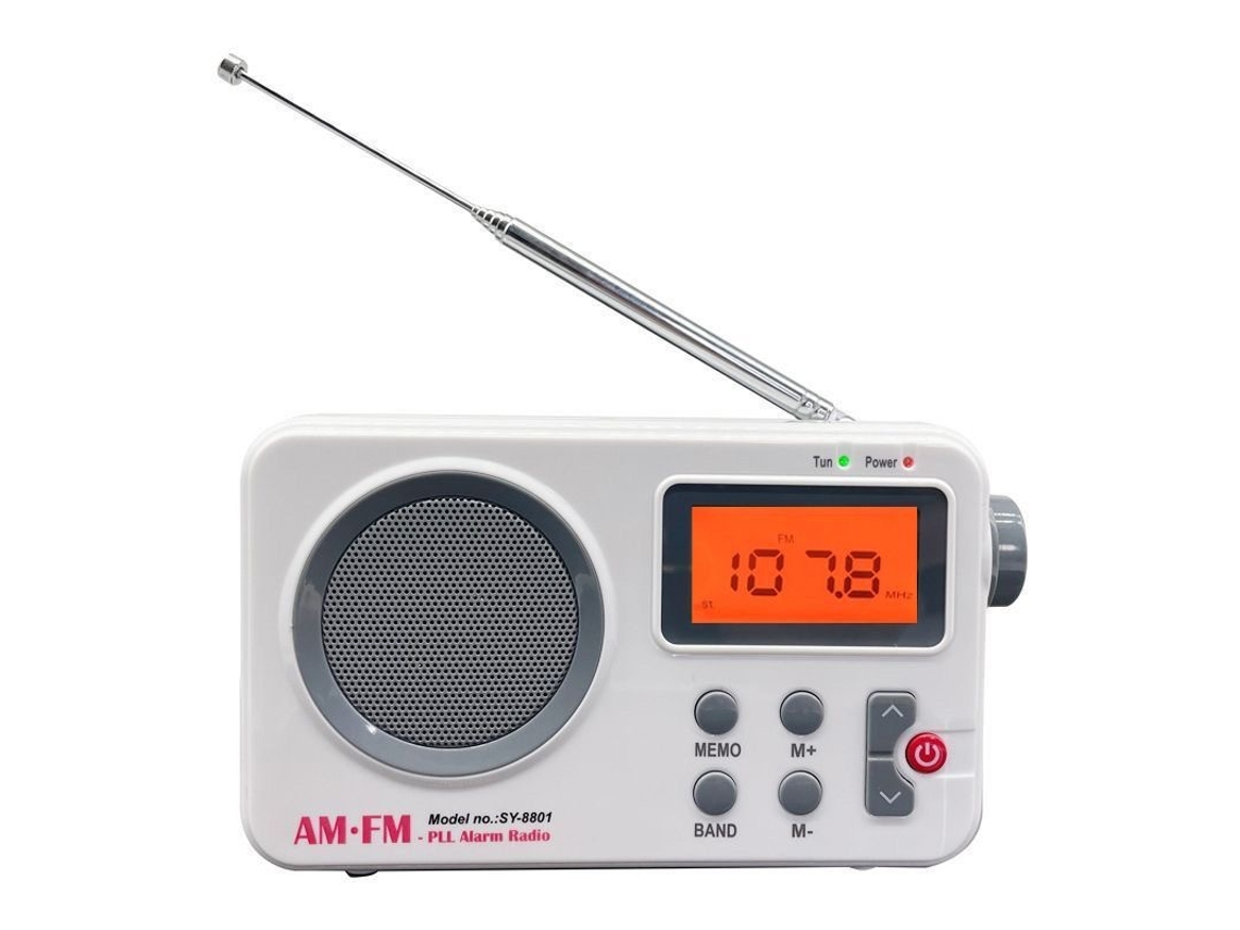 Radio AM/FM MDUG con reloj, imán integrado, graves profundos y calidad de sonido HiFi (blanca)