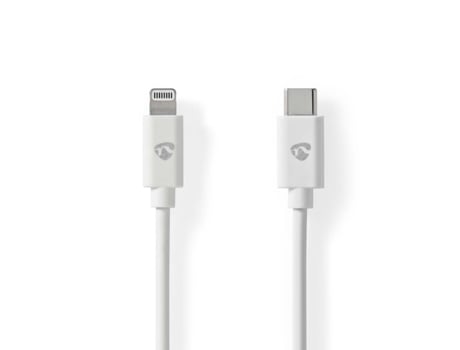 Cable relámpago USB 2.0 Apple Lightning, 8 pines USB-C macho 480Mbps Niquelado 2,00 metros Redondo PVC Blanco Etiqueta NEDIS