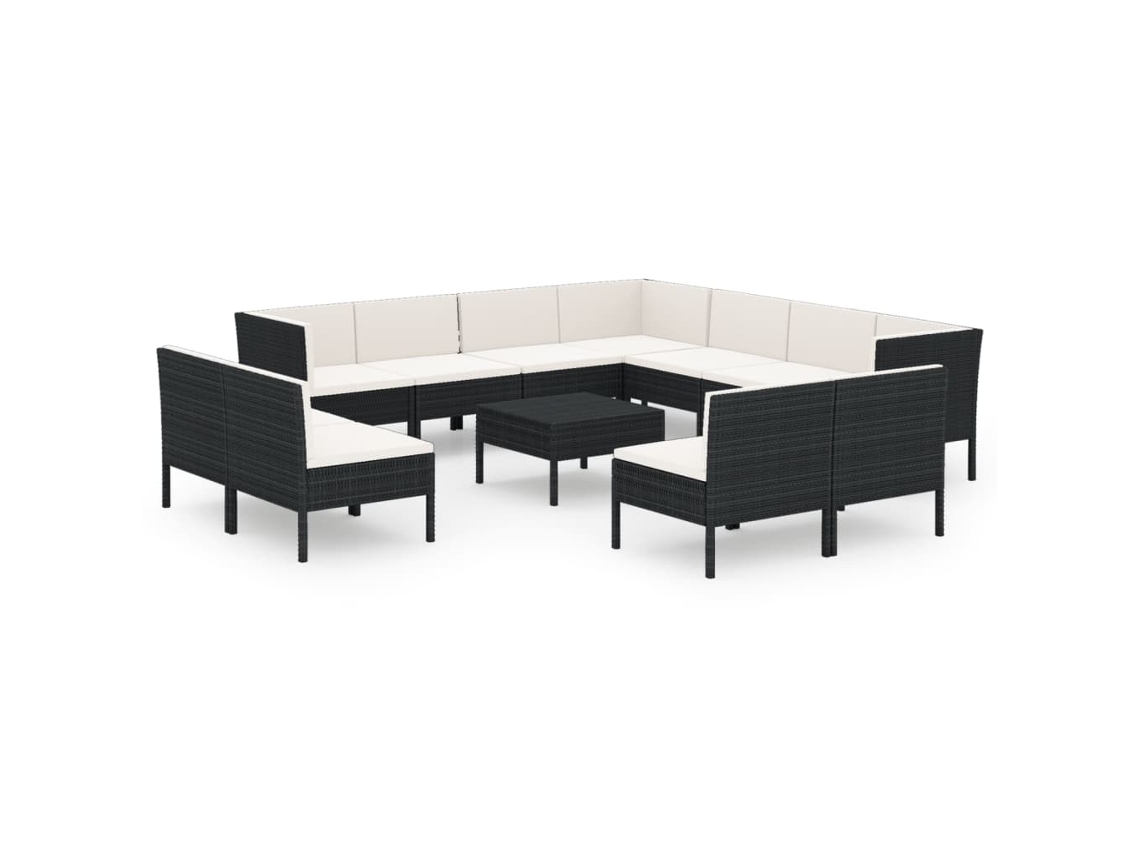 Maison Exclusive - Set Muebles De Jardín 12 Pzas Y Cojines Ratán Sintético Negro
