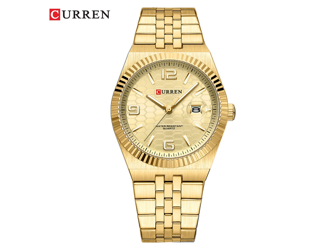Reloj De Cuarzo Para Hombre (dorado) Resistente Al Agua Con Calendario Y Esfera Digital Redonda - Reloj De Negocios Para Hombre