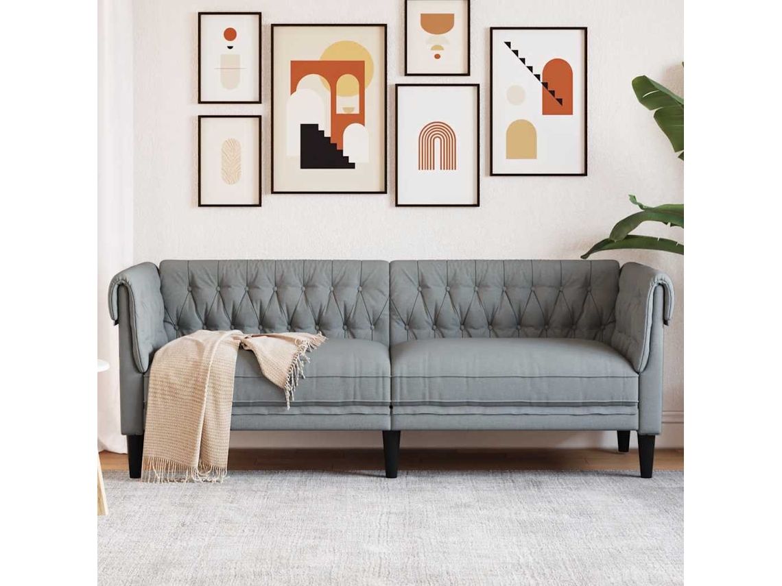 Sofá Chesterfield De 3 Plazas | Sofá De Salón | Sofá De Descanso Tela Gris Claro Wsd389750