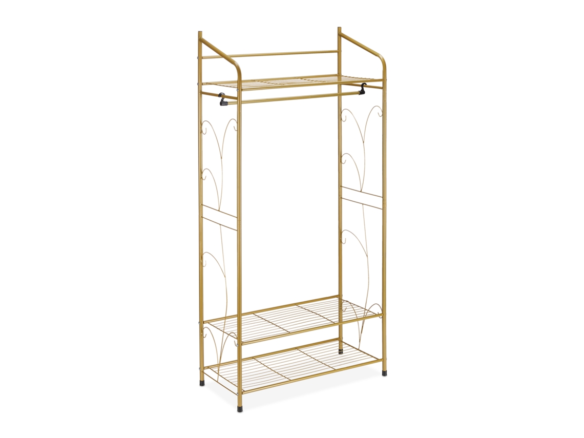 Bengaleiro Relaxdays Em Metal, Bengaleiro Vintage, Medidas: 161 X 78 X 36 Cm, 3 Prateleiras E Varão, Dourado