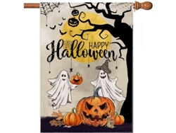 Banner assustador de Halloween Casa com Morcego Abóbora Decorativo ao ar livre resistente às intempéries