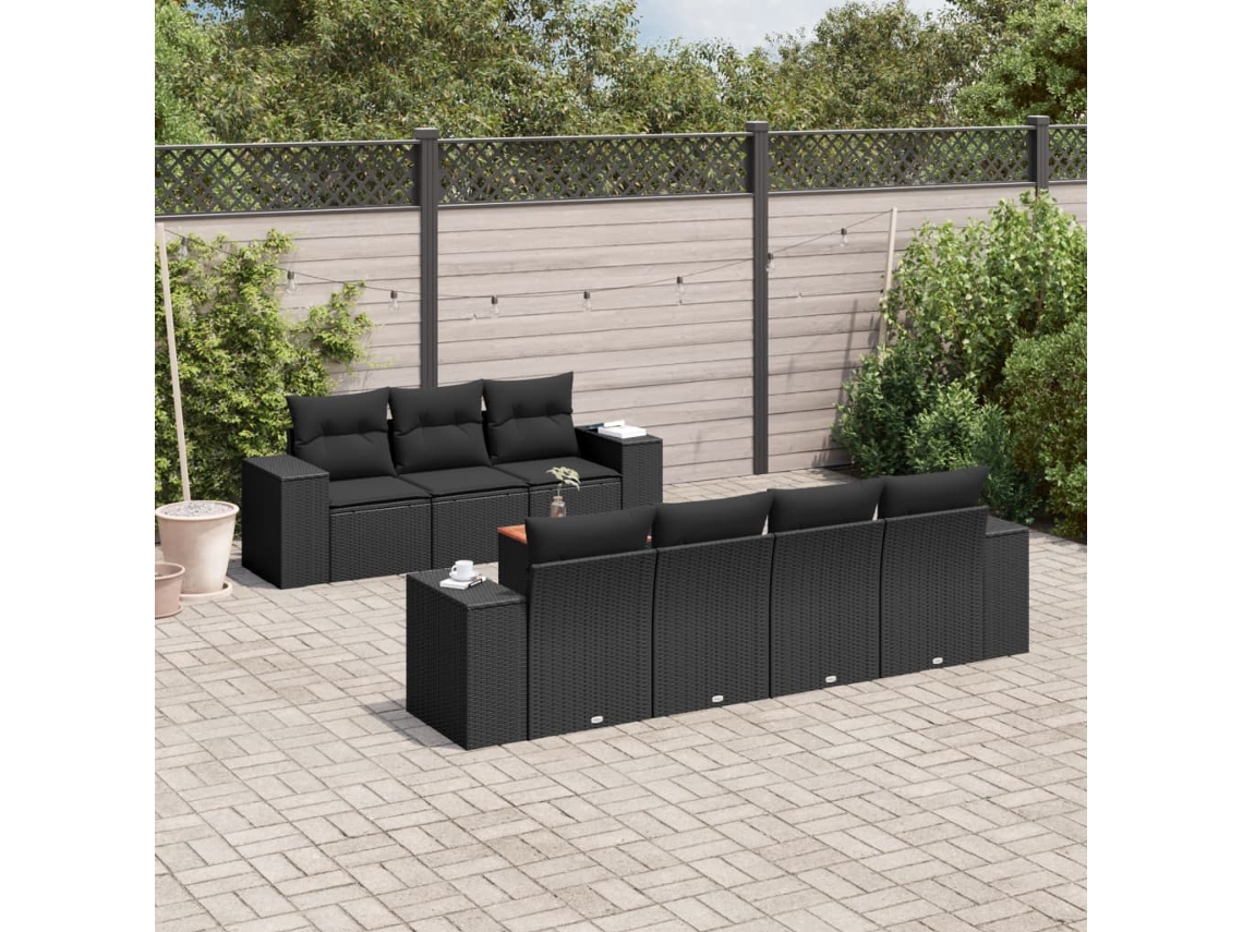 Conjunto de sofá de jardín de 8 piezas con cojines en mimbre sintético negro de DKD Home Decor