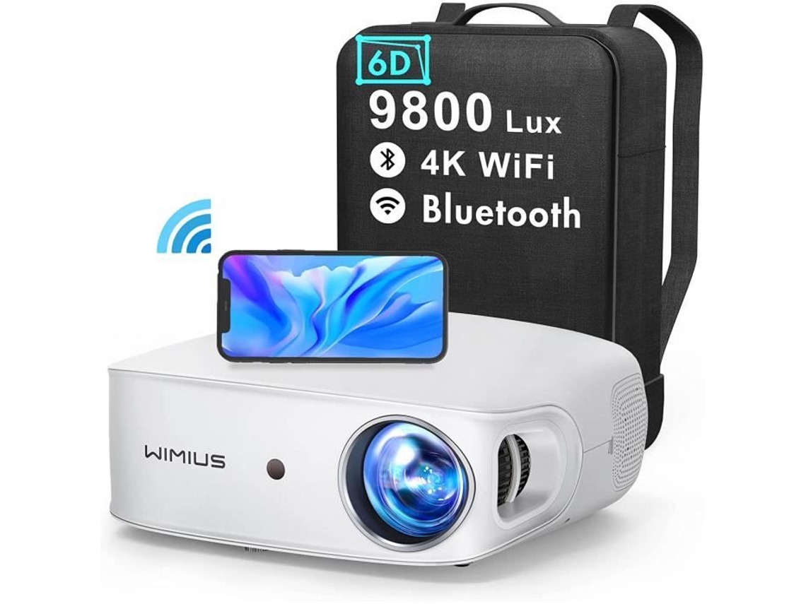 Proyector Bluetooth Wifi 5G Full Hd 1080p, 9800 lúmenes Proyector Wimius 4k Compatible con corrección trapezoidal automática 6d con 4 SSS