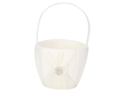 Cesta De Flores De Satén Blanco Para La Novia Con Cinta - Decoración Romántica