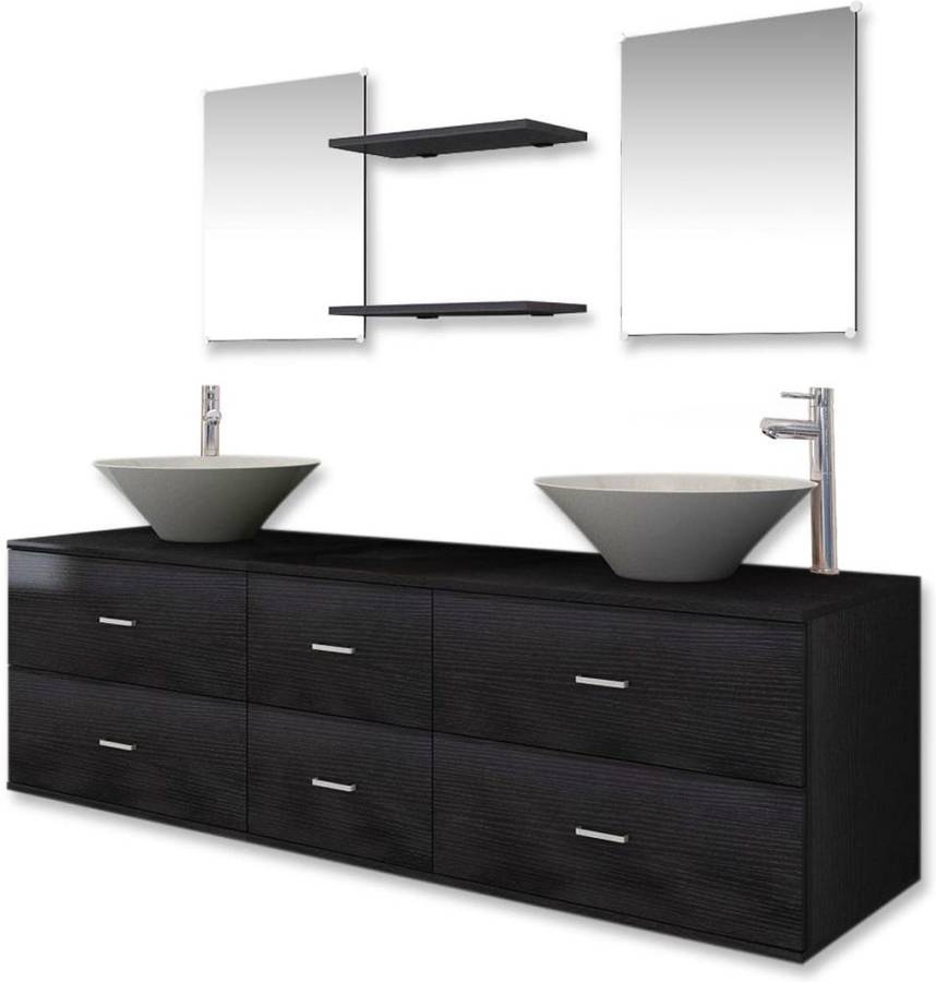 Vidaxl Mueble De 4 piezas para baño lavamanos y grifo color beis set lavabo 9 uds negro conjunto modelo 3 madera 150x45x45