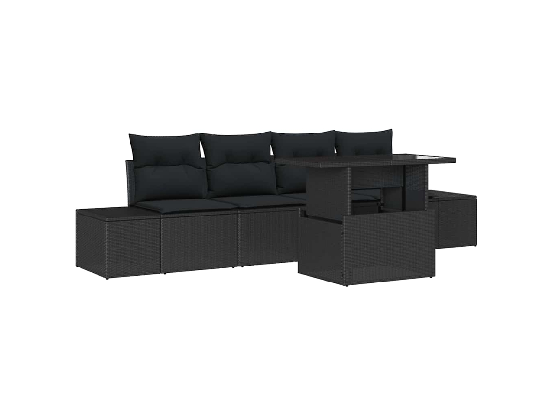 Maison Exclusive - Conjunto de sofás de jardín de 5 piezas en color negro con cojines ajustables