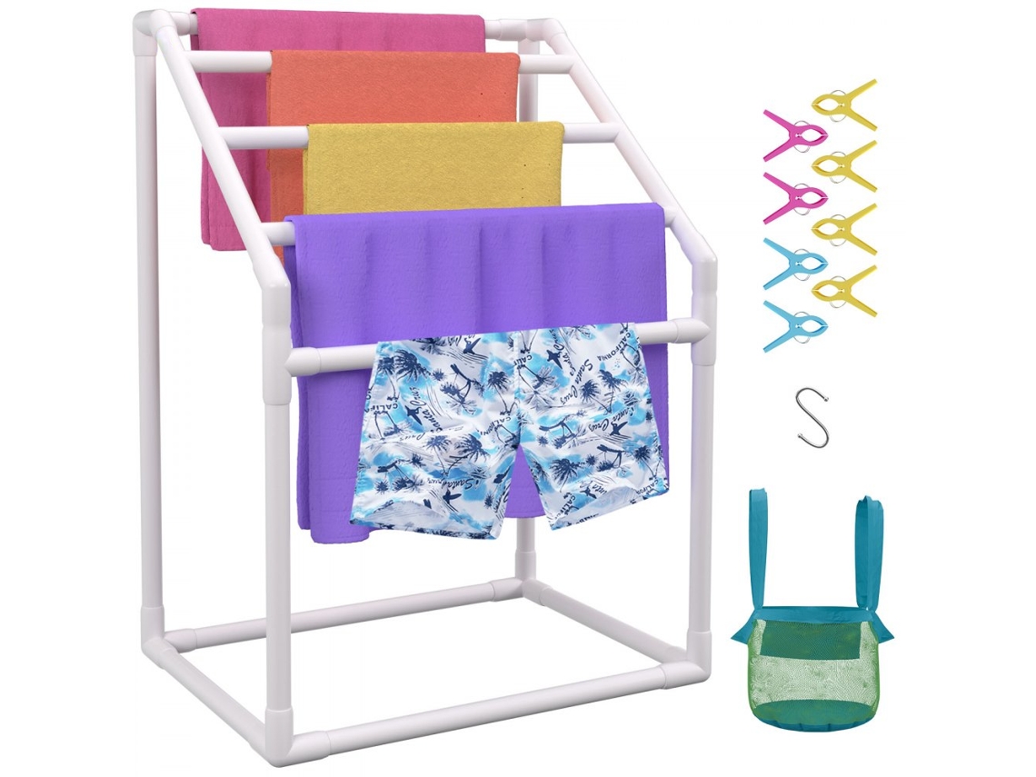 Toallero de piscina de PVC con 5 barras, ganchos y accesorios Tekmaquinas