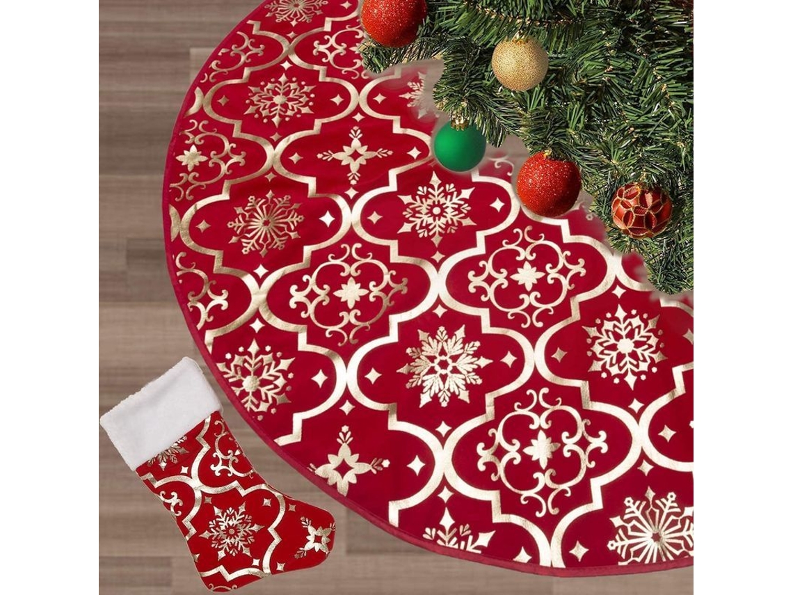 Falda Grande Para Árbol De Navidad Con Estampado Nevado Para Decoraciones Navideñas.