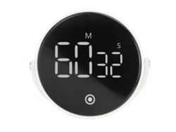 Timer Digital de Cozinha com Display LCD, Rotativo, Baixo Ruído, Botões de Silicone