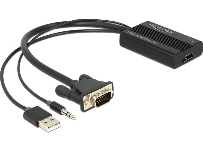 Adaptador HDMI DELOCK VGA para HDMI Negro 0.25m