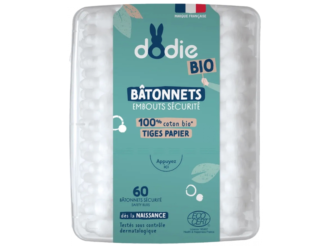Boquilla Bastoncillos Seguridad 100% Algodón Bio 60 Bastoncillos DODIE