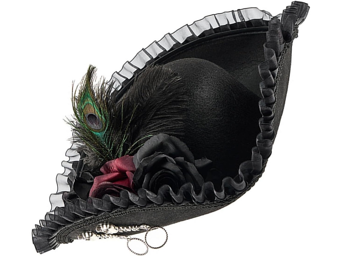 Chapeau De Pirate Colonial Pour Gentleman Avec Bordure En Dentelle Et Fleur À Plumes Punk Tricorne