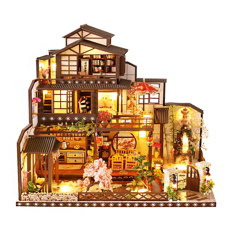 Casa de madera en miniatura para adultos, casa de muñecas 3D MDUG