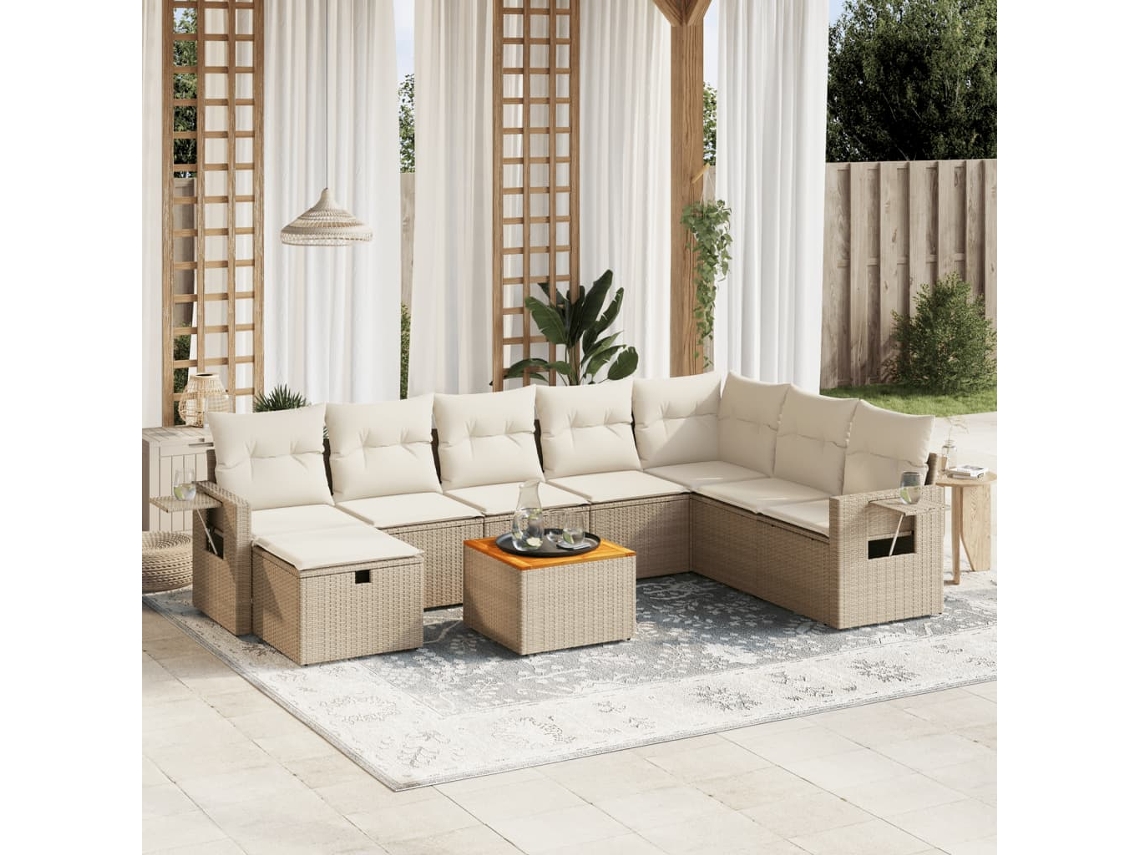 Conjunto de 9 sofás de jardín con cojines de mimbre beige de Dkd Home Decor