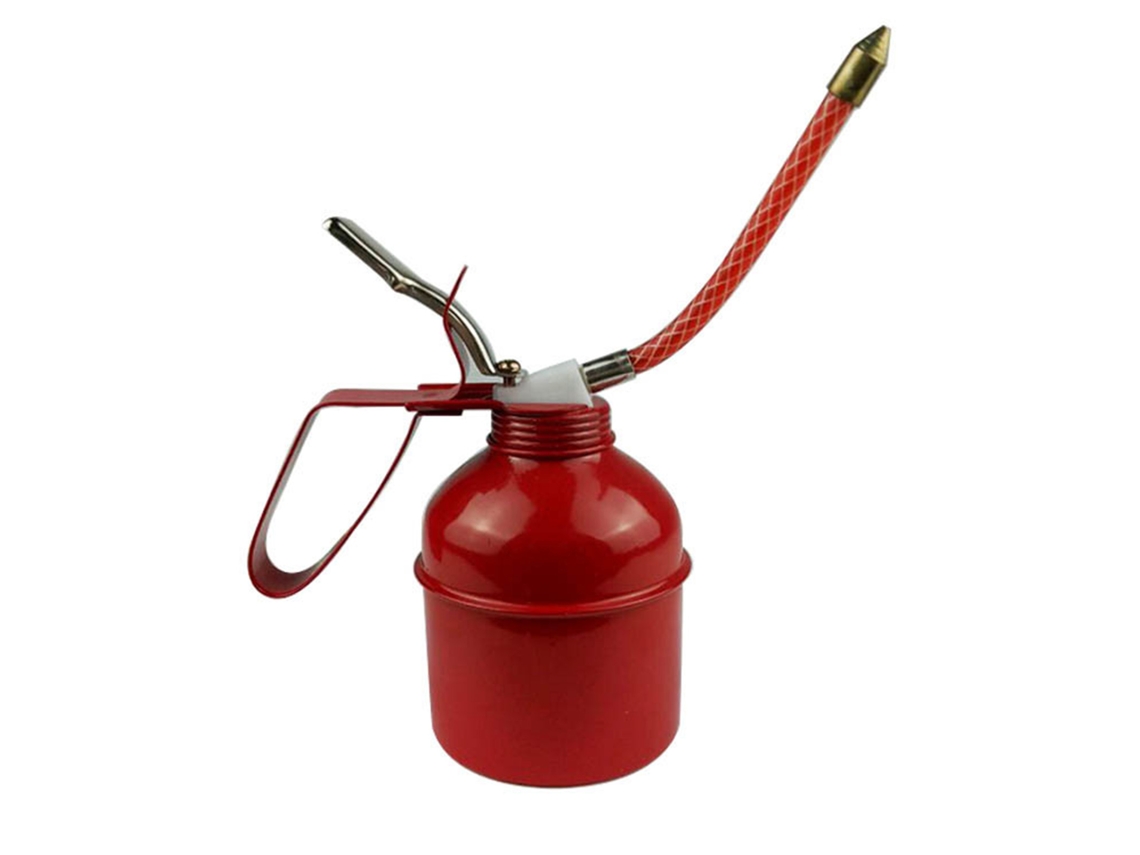 Lata De Aceite Manual De Hierro Rojo Con Palanca, Lata De Lubricación Con Manguera Flexible Y Bomba De Aceite De 270 Ml