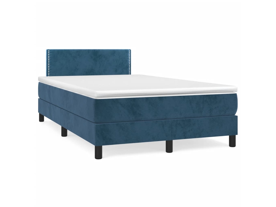 Cama Box Spring Con Colchón Terciopelo Azul Oscuro 120x190 Cm