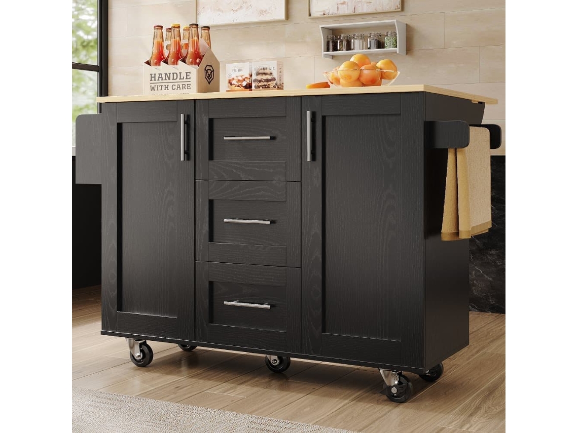 Isla De Cocina - Características Con Separación Desmontable, Estantes, Carrito Con Ruedas - Negro