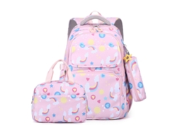 Mochila escolar ergonómica para niñas, ligera y espaciosa, con estuche y lonchera, rosa.