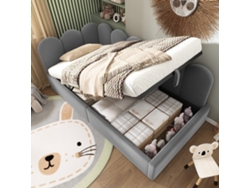 Sofá Cama Infantil De Terciopelo Gris, 90x200 Cm, Con Cama Nido Y Compartimento De Almacenamiento Hidráulico. Colchón No Incluido.