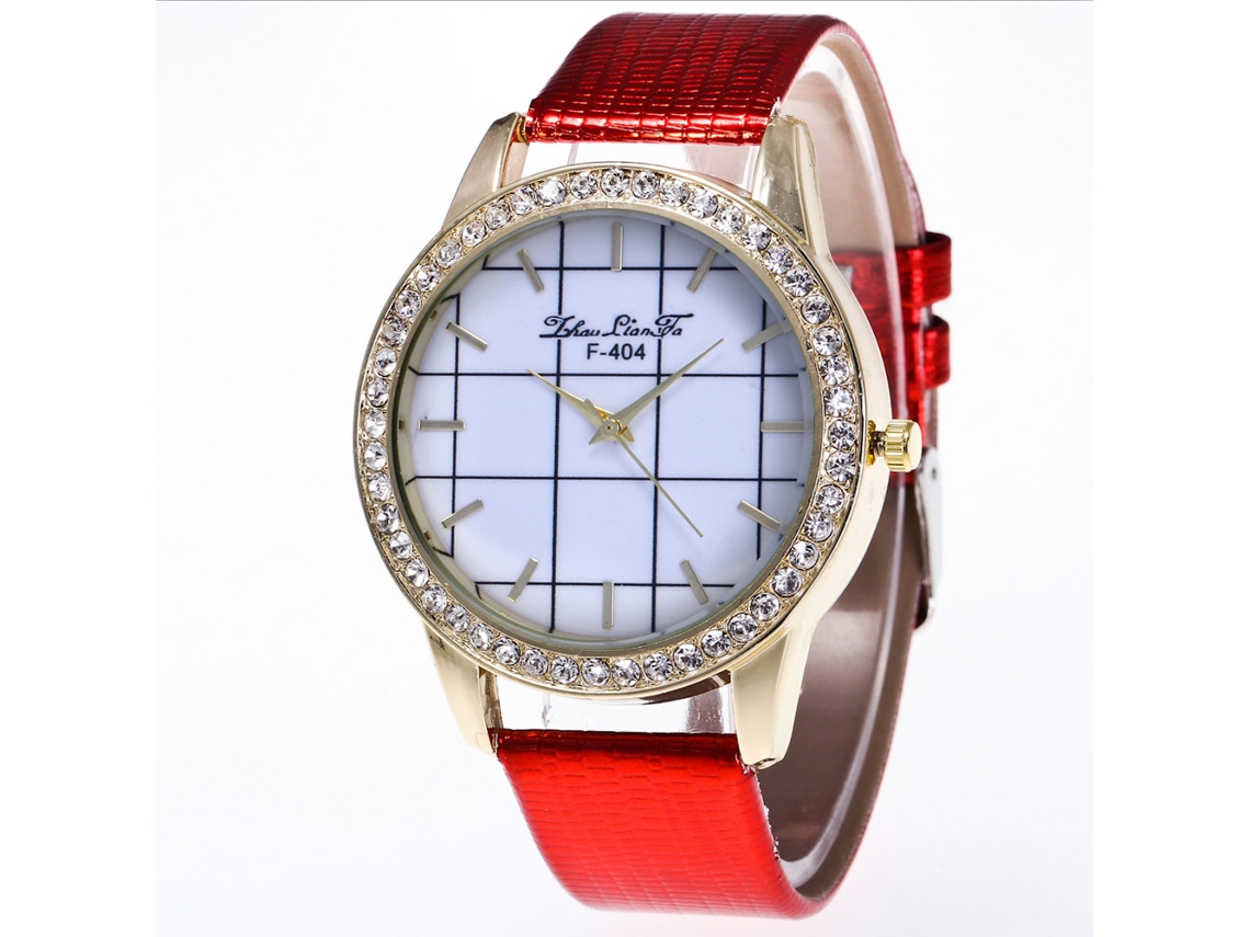 Reloj De Pulsera Analógico De Cuarzo Para Mujer Con Correa De Pu, Esfera Grande Con Cristal Rojo.