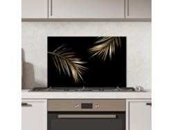 Panel Antisalpicaduras Cocina Hojas - Plantas - Oro - Negro - Lujo 60x40 Cm