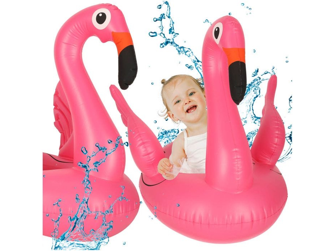 Flotador de natación para bebé, flotador inflable para niños, con asiento, flamenco, máx. 15 kg, 1-3 años Ikonka
