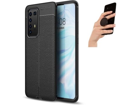 Carcasa y Popsocket Huawei P40 Pro Rugged Leather (Negro)