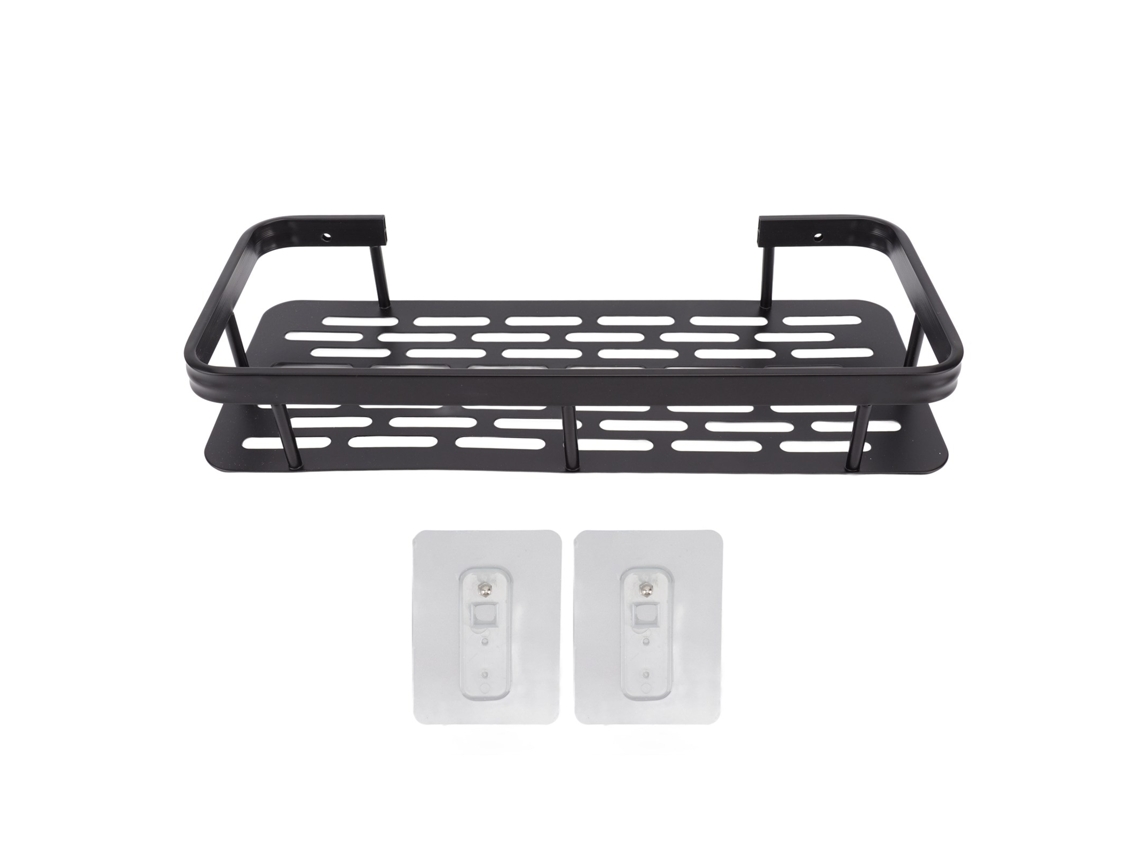 Cesta De Ducha De Aluminio Resistente A La Corrosión Con Estante Adhesivo Para Baño/cocina - Negra