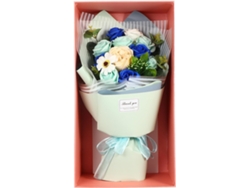 Ramo De Rosas Siemprevivas Azules En Una Caja De Regalo Con Forma De Jabón: Decoración Floral Hecha A Mano Para El Día De San Valentín.