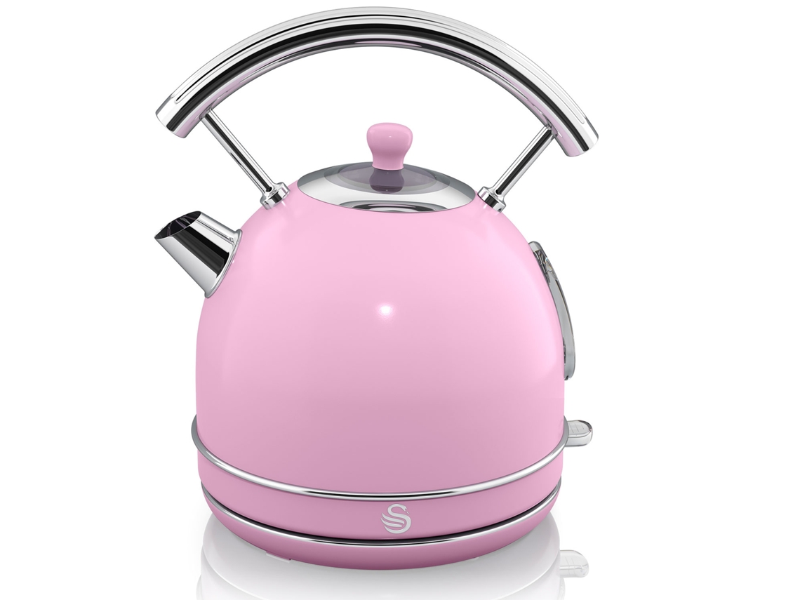 Retro Hervidor Agua Eléctrico, 1,8 L,SWAN, SK14630PNEU, Rosa, Resistencia Oculta, sin BPA