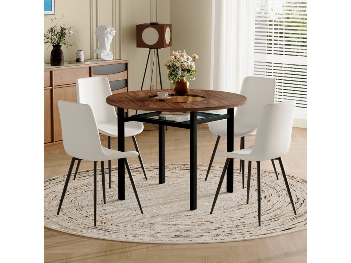 Este Moderno Juego De Comedor Redondo Minimalista Incluye Cuatro Sillas Y Una Mesa Redonda De 100 Cm De Diámetro.