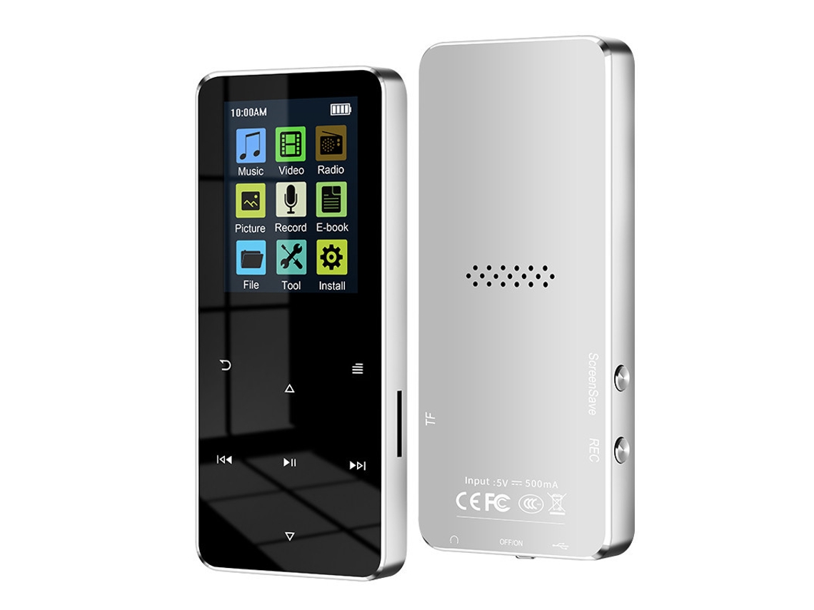 Reproductor MP3 portátil con Bluetooth, pantalla táctil de 18 pulgadas, tarjeta de grabación MP4 con memoria de 16 GB, color plateado Cuich