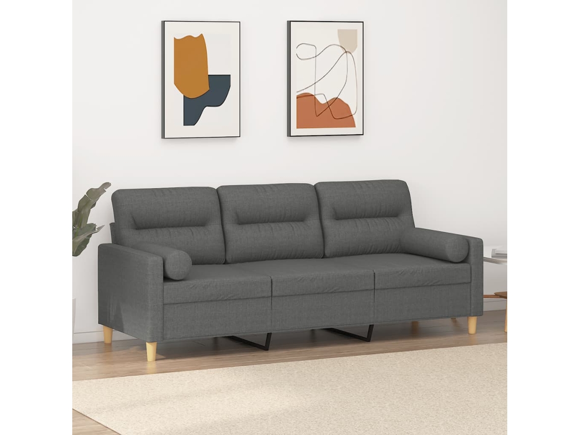 Sofá De 3 Plazas Con Cojines Tela Gris Oscuro 180 Cm