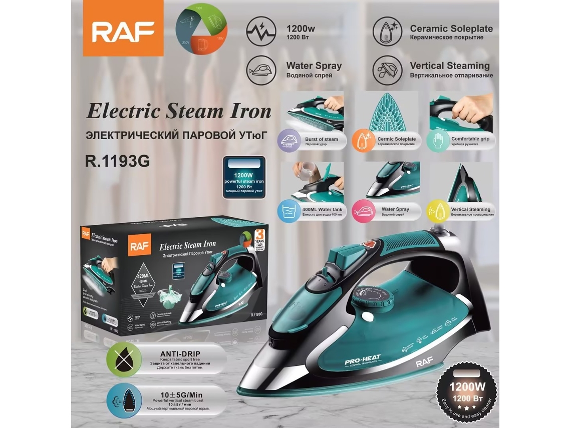 Plancha de vapor (verde) estándar europea - Plancha doméstica portátil - Plancha de vapor - Múltiples ajustes de temperatura