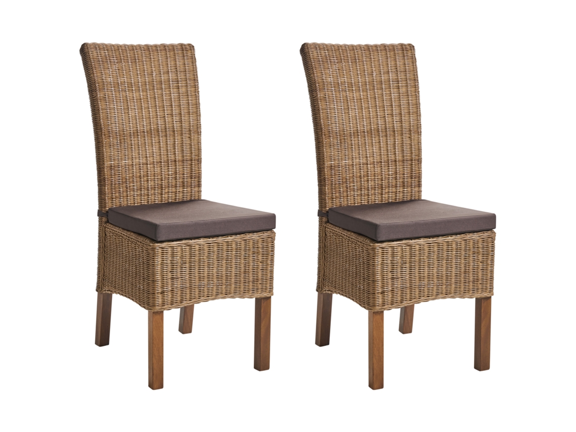 Elegante Juego de 2 Sillas de Interior Beliani Andes Ratán Marrón 43x50x105